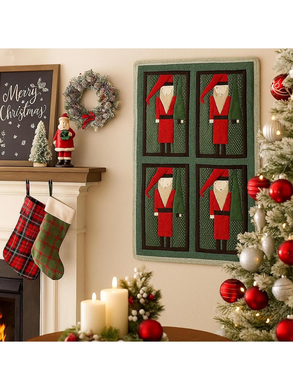 Handmade Quilted Christmas Wall Hanging with Santa Design